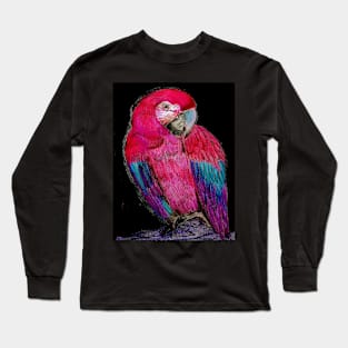 BRIGHT PINK TROPICAL PARROT MACAW DECO POSTER DRAWING PRINT ART Long Sleeve T-Shirt